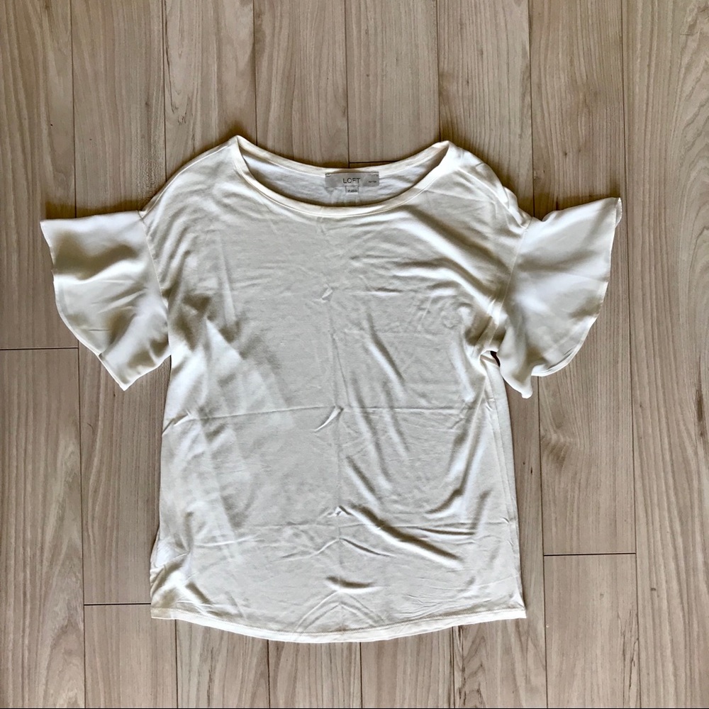 LOFT Ruffle Sleeve Linen T-Shirt